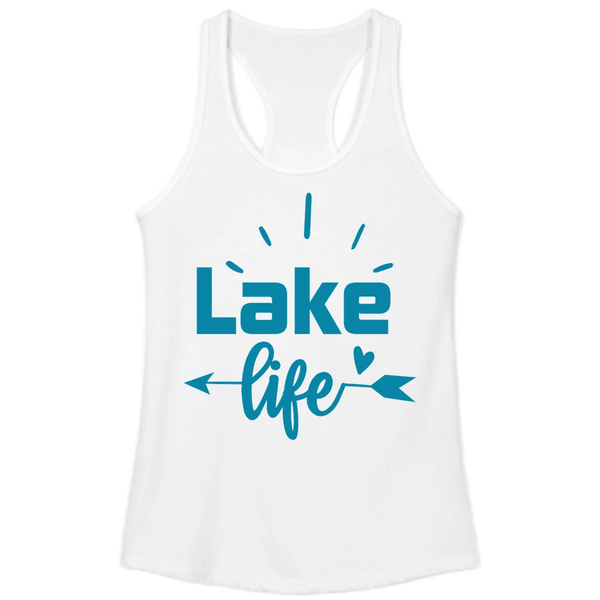 Lake Life Arrow Heart Design Ladies Tank in White
