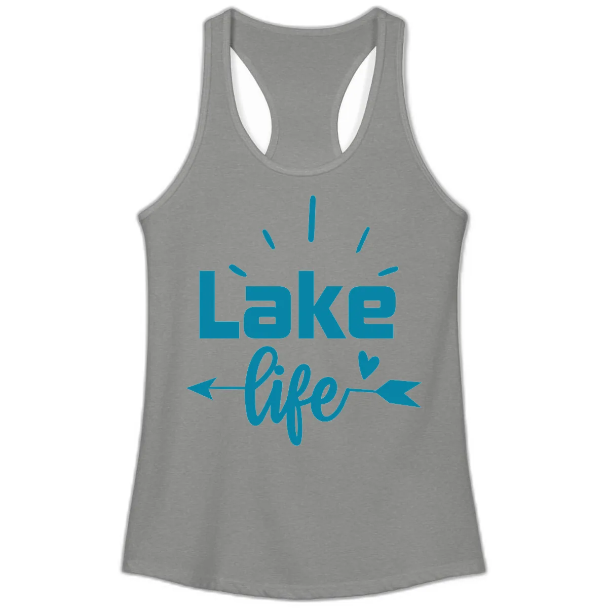 Lake Life Arrow Heart Design Ladies Tank in Heather Grey