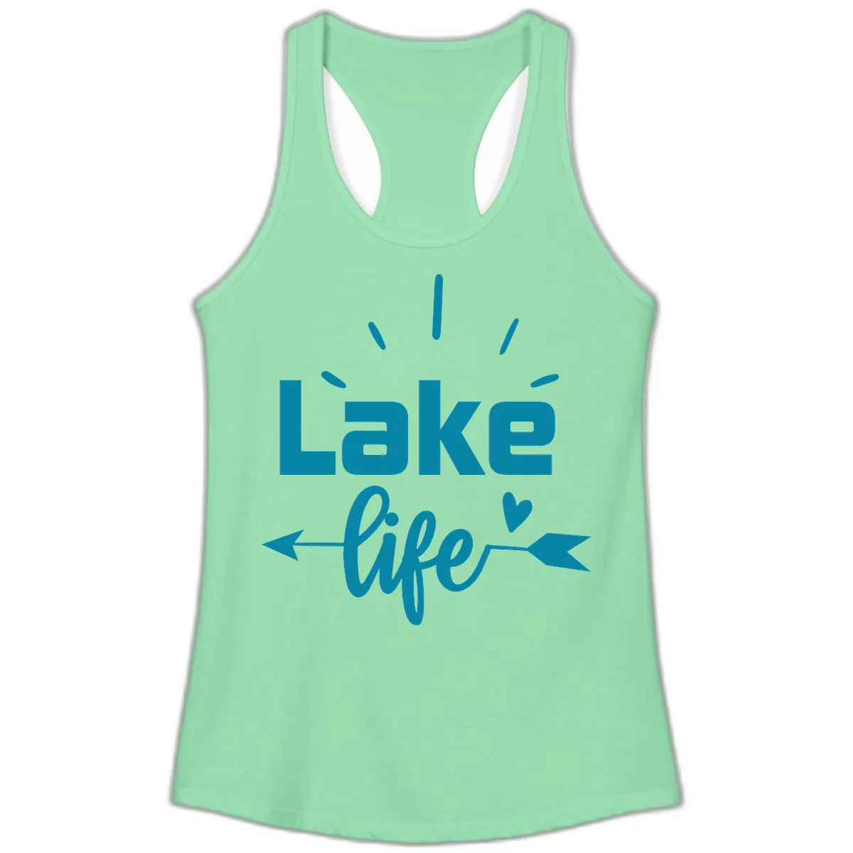Lake Life Arrow Heart Design Ladies Tank in Solid Mint