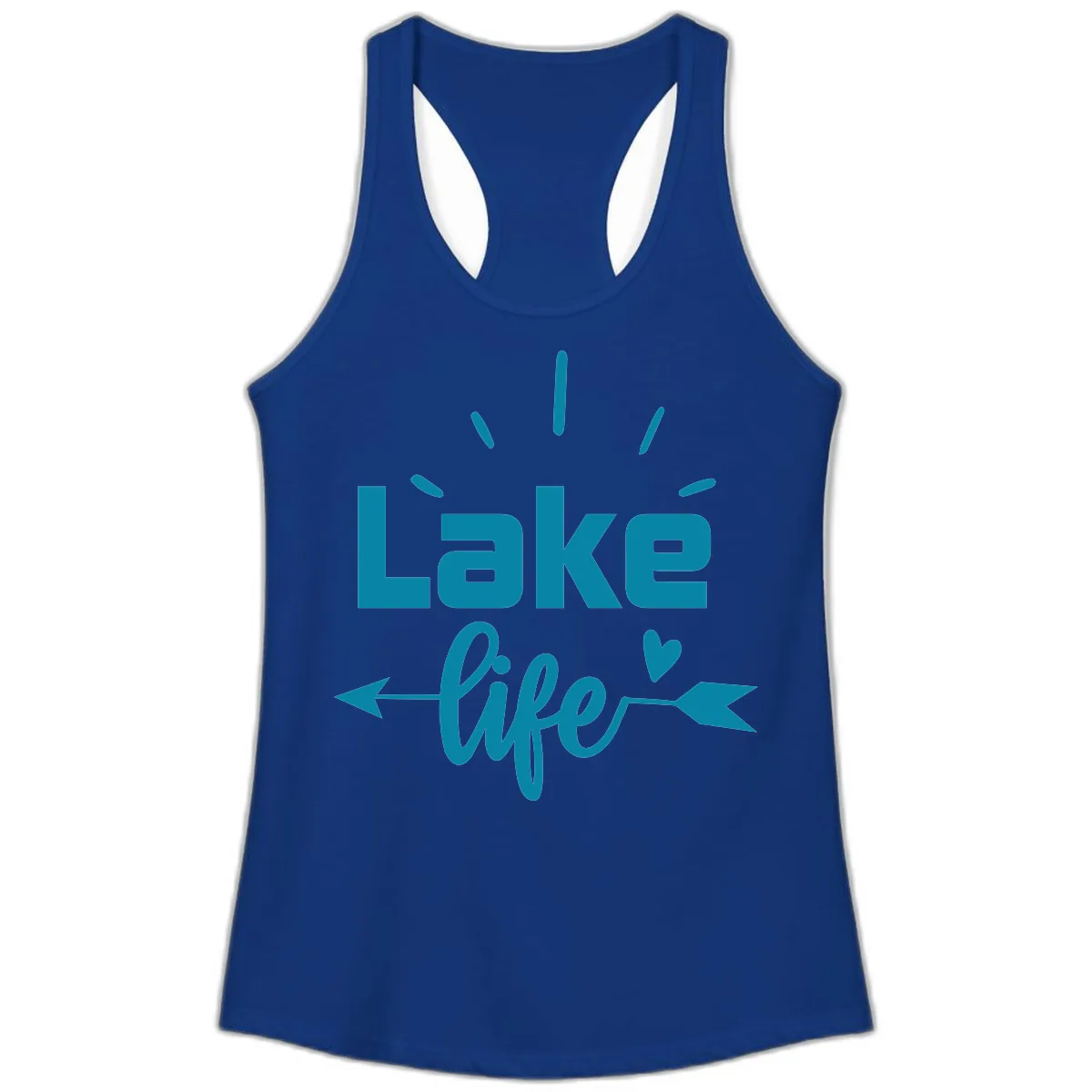 Lake Life Arrow Heart Design Ladies Tank in Solid Royal