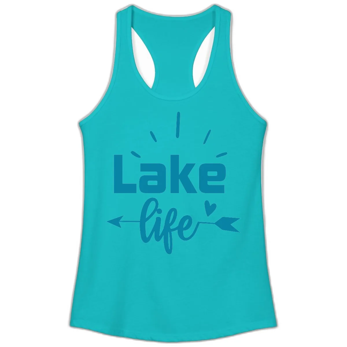 Lake Life Arrow Heart Design Ladies Tank in Tahiti Blue