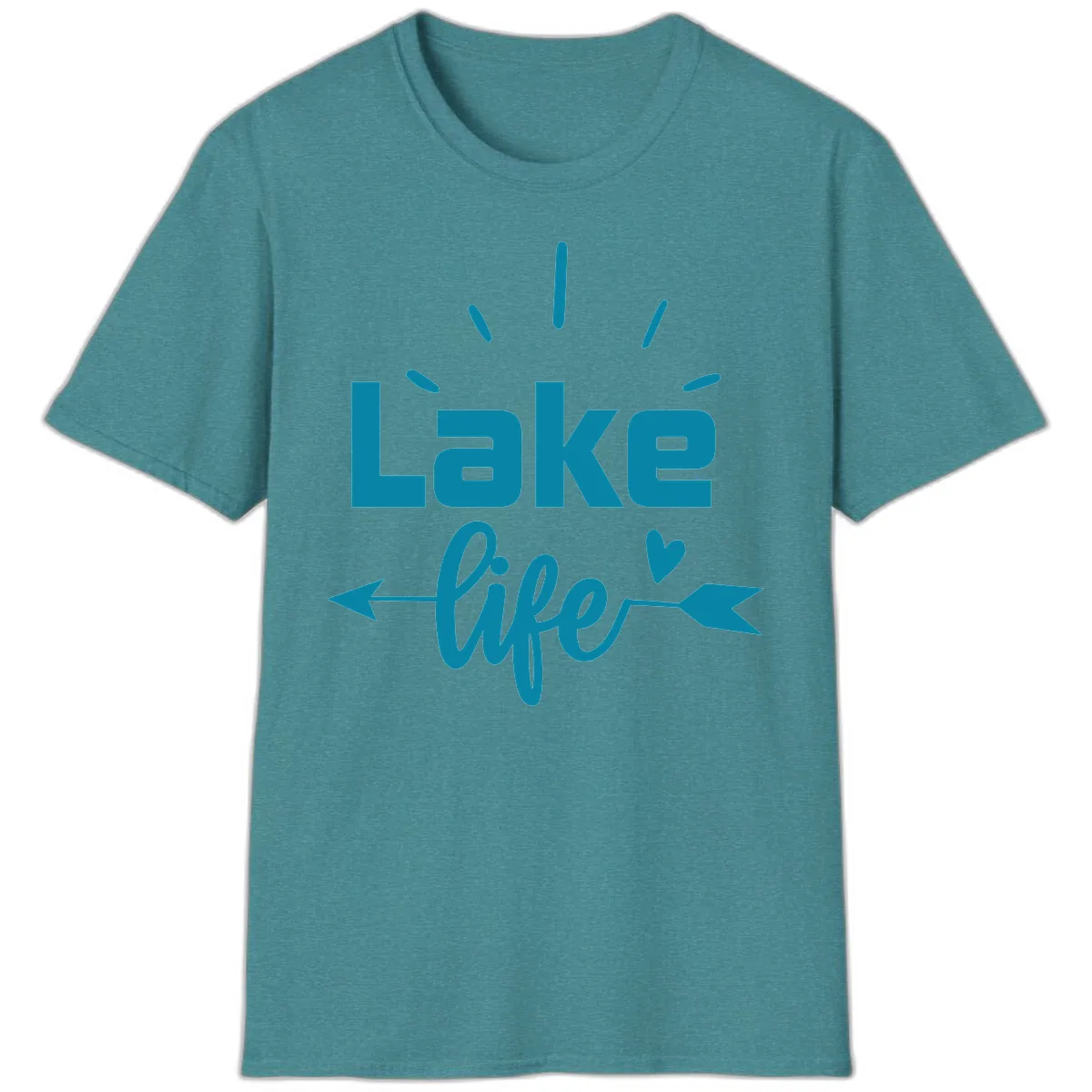 Lake Life Arrow Heart Design T-Shirt in Heather Galapagos Blue