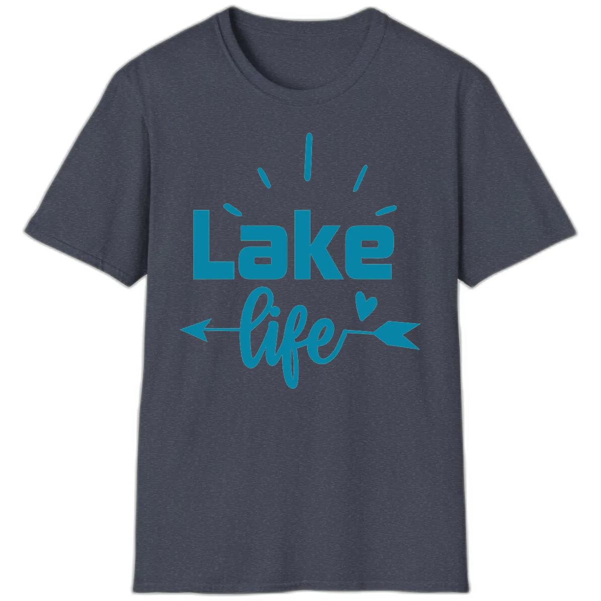 Lake Life Arrow Heart Design T-Shirt in Heather Navy