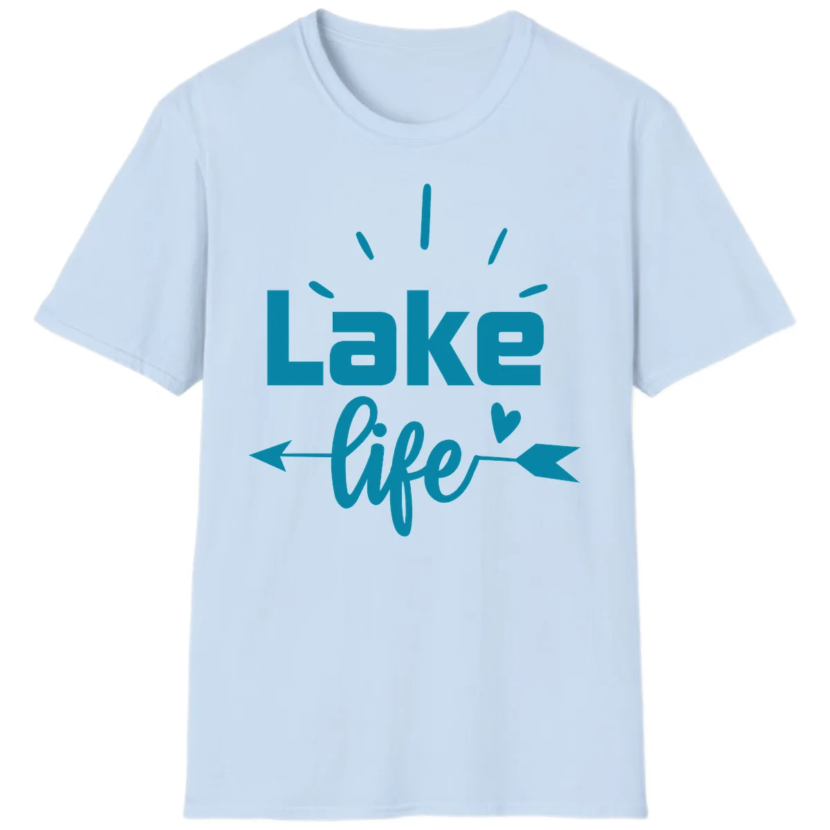 Lake Life Arrow Heart Design T-Shirt in Light Blue