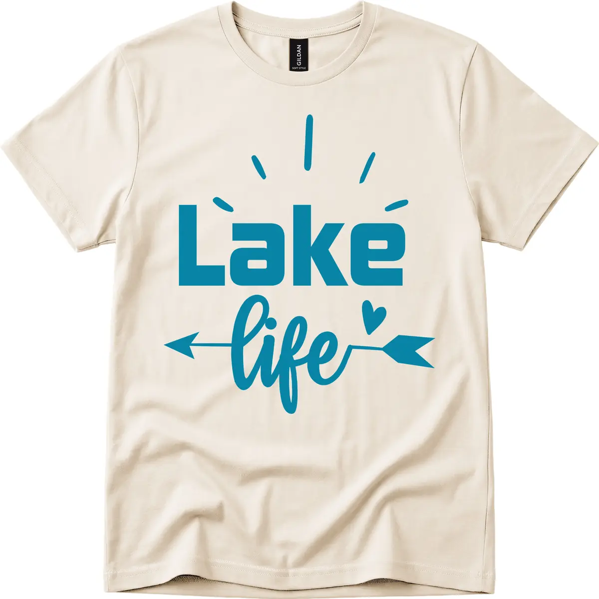 Lake Life Arrow Heart Design T-Shirt in Natural