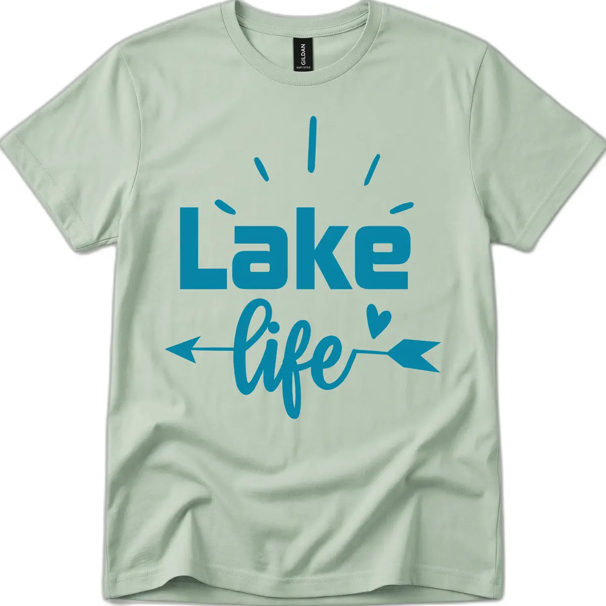 Lake Life Arrow Heart Design T-Shirt in Sage