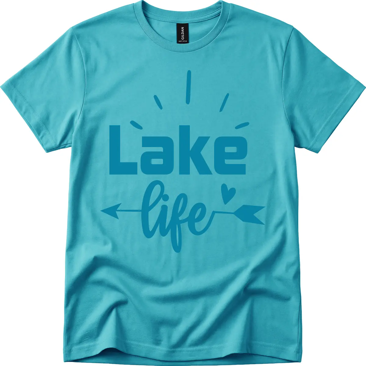 Lake Life Arrow Heart Design T-Shirt in Tropical Blue