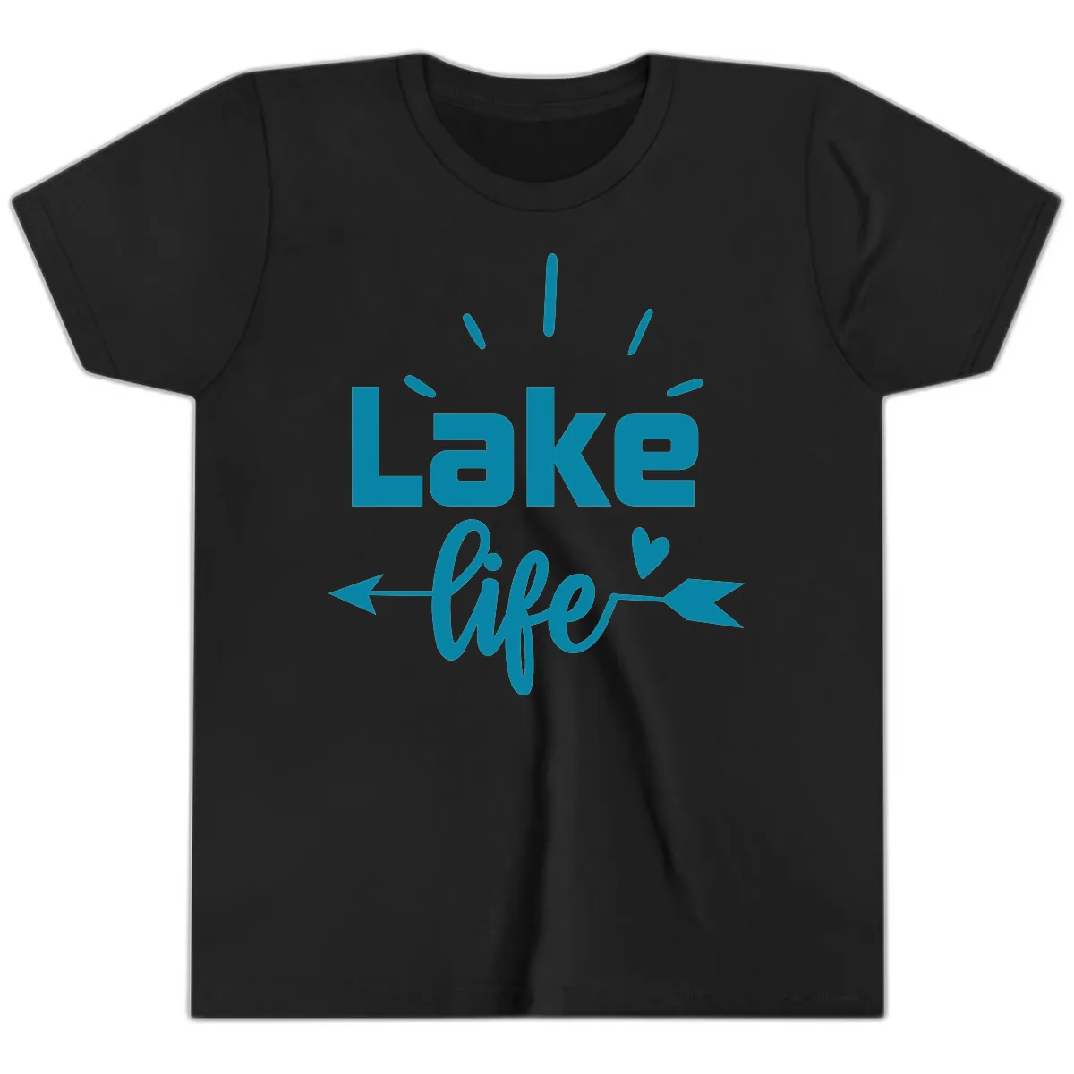 Lake Life Arrow Heart Design Youth T-Shirt in Black