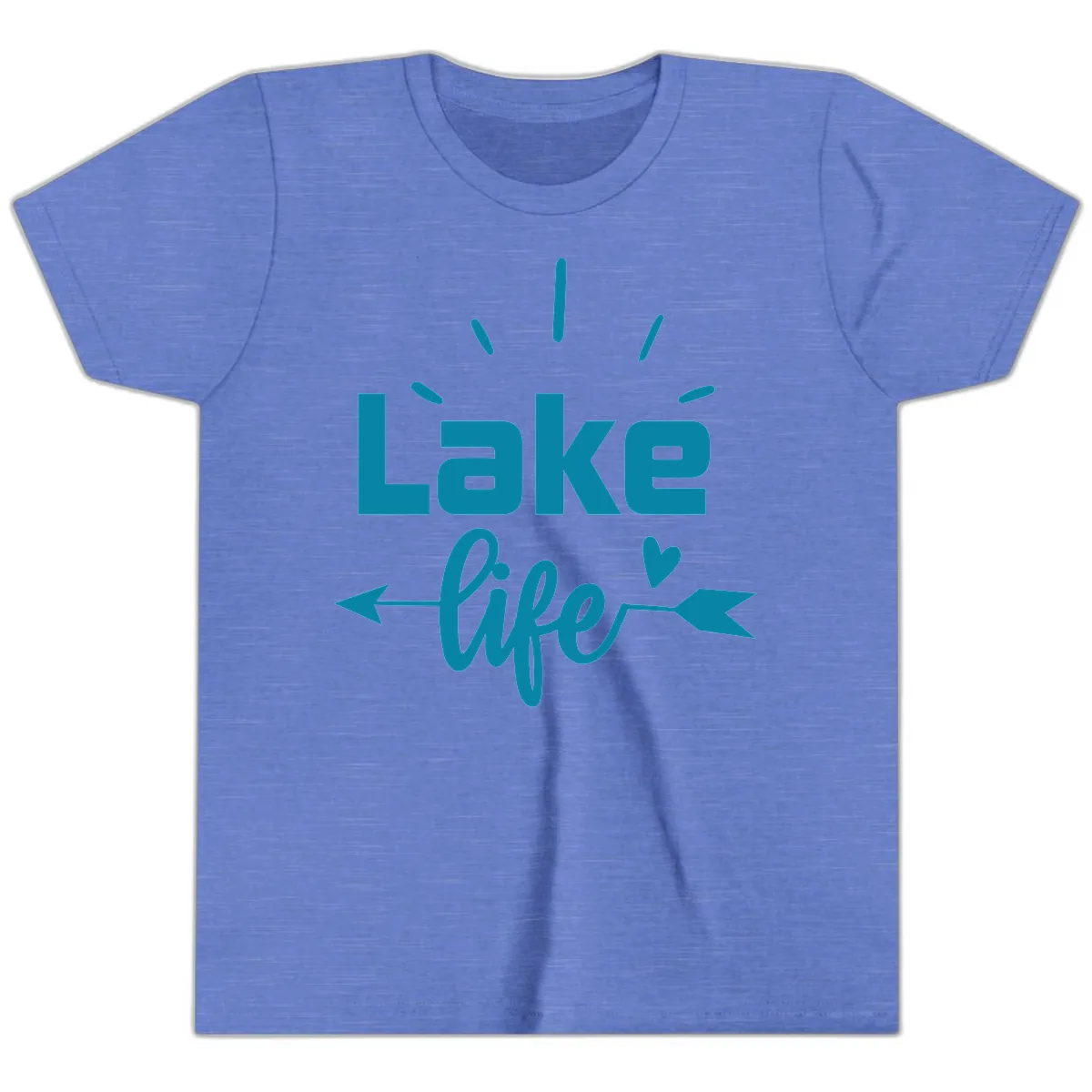 Lake Life Arrow Heart Design Youth T-Shirt in Heather Columbia Blue