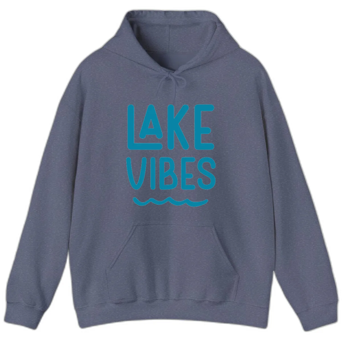 Lake Vibes Typography Design Hoodie in Heather Navy