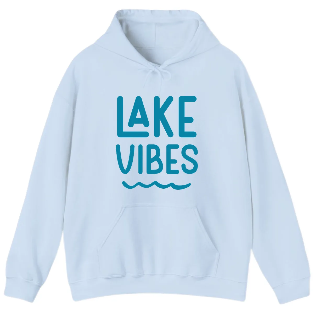 Lake Vibes Typography Design Hoodie in Light Blue