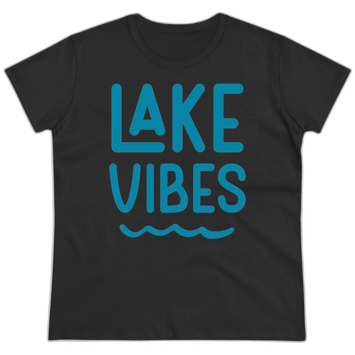 Lake Vibes Typography Design Ladies Tee in Black