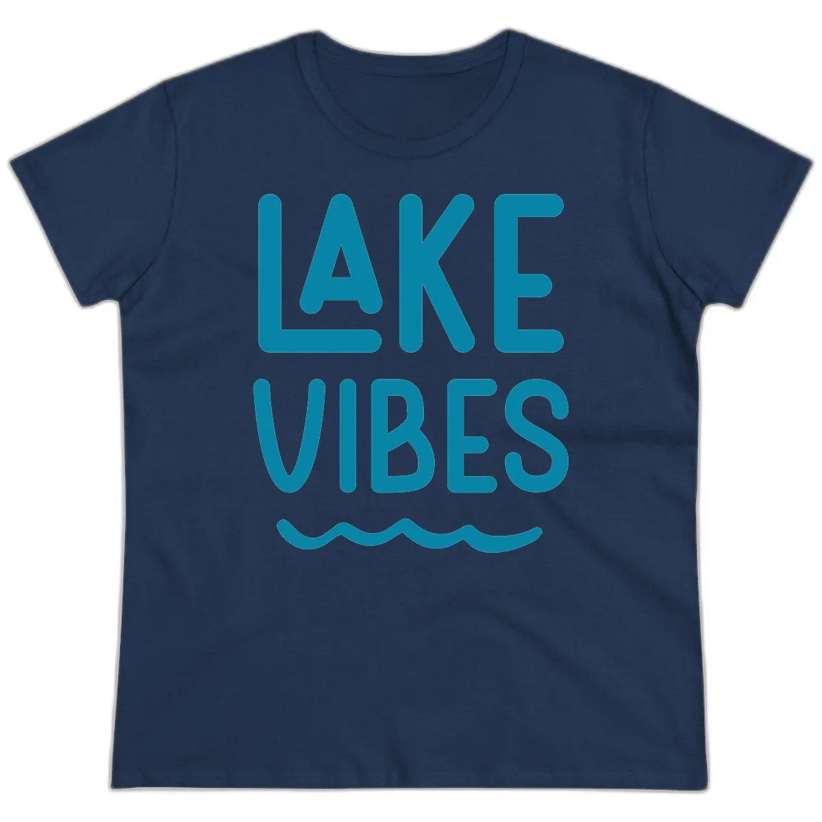 Lake Vibes Typography Design Ladies Tee in Navy
