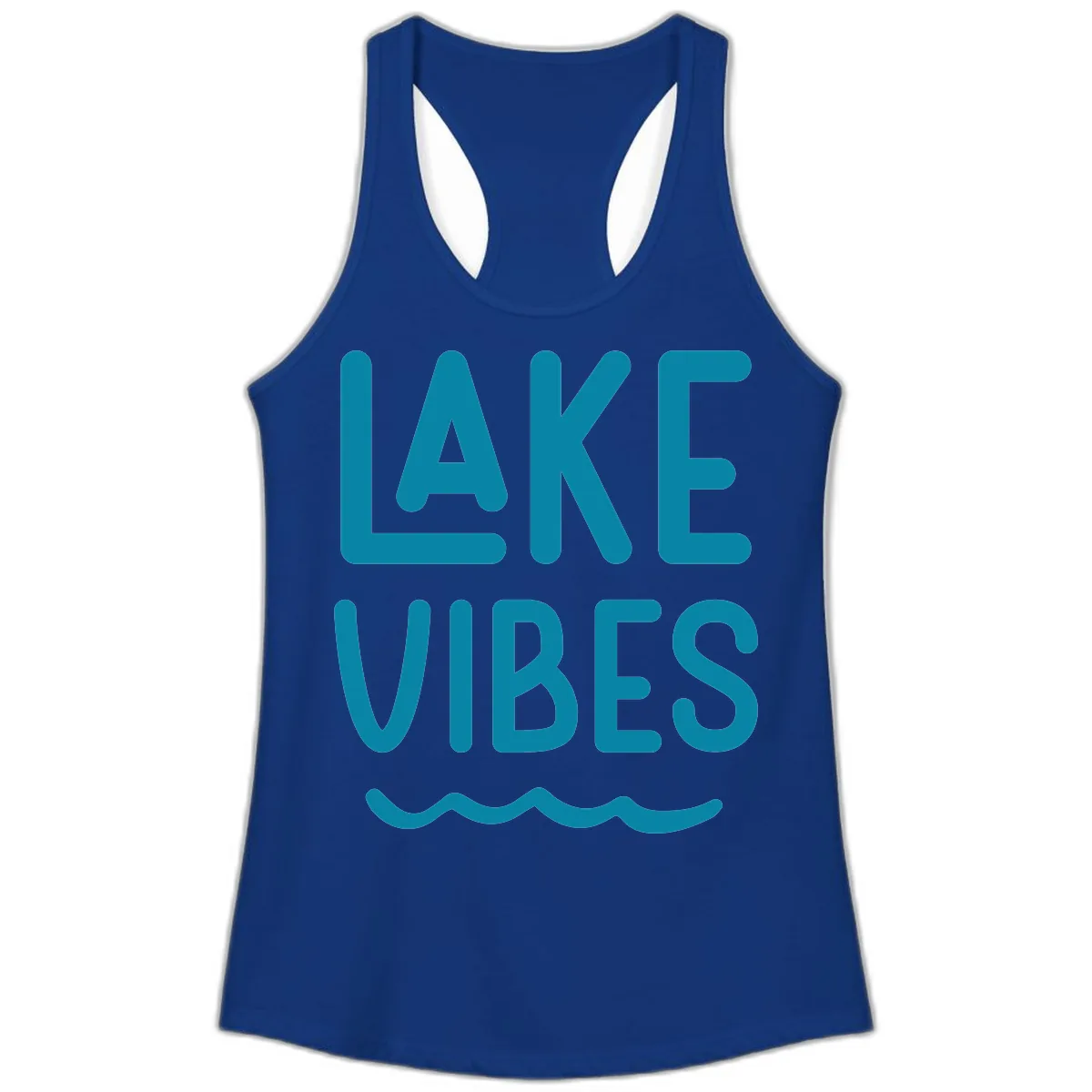 Lake Vibes Typography Design Ladies Tank in Solid Royal