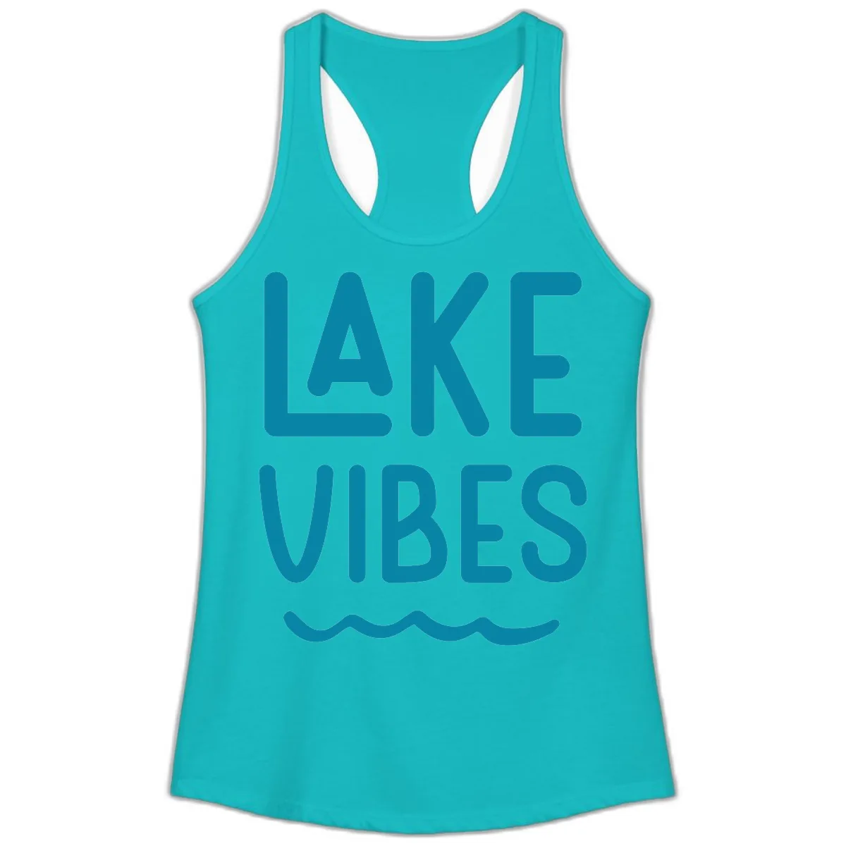 Lake Vibes Typography Design Ladies Tank in Tahiti Blue