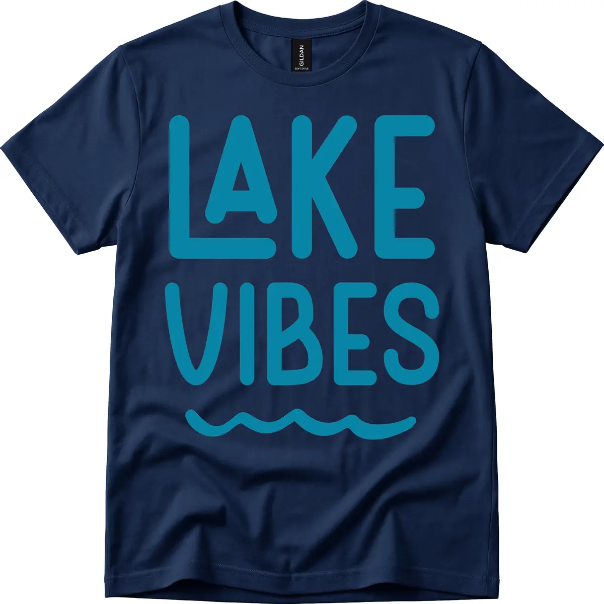 Lake Vibes Typography Design T-Shirt in Navy