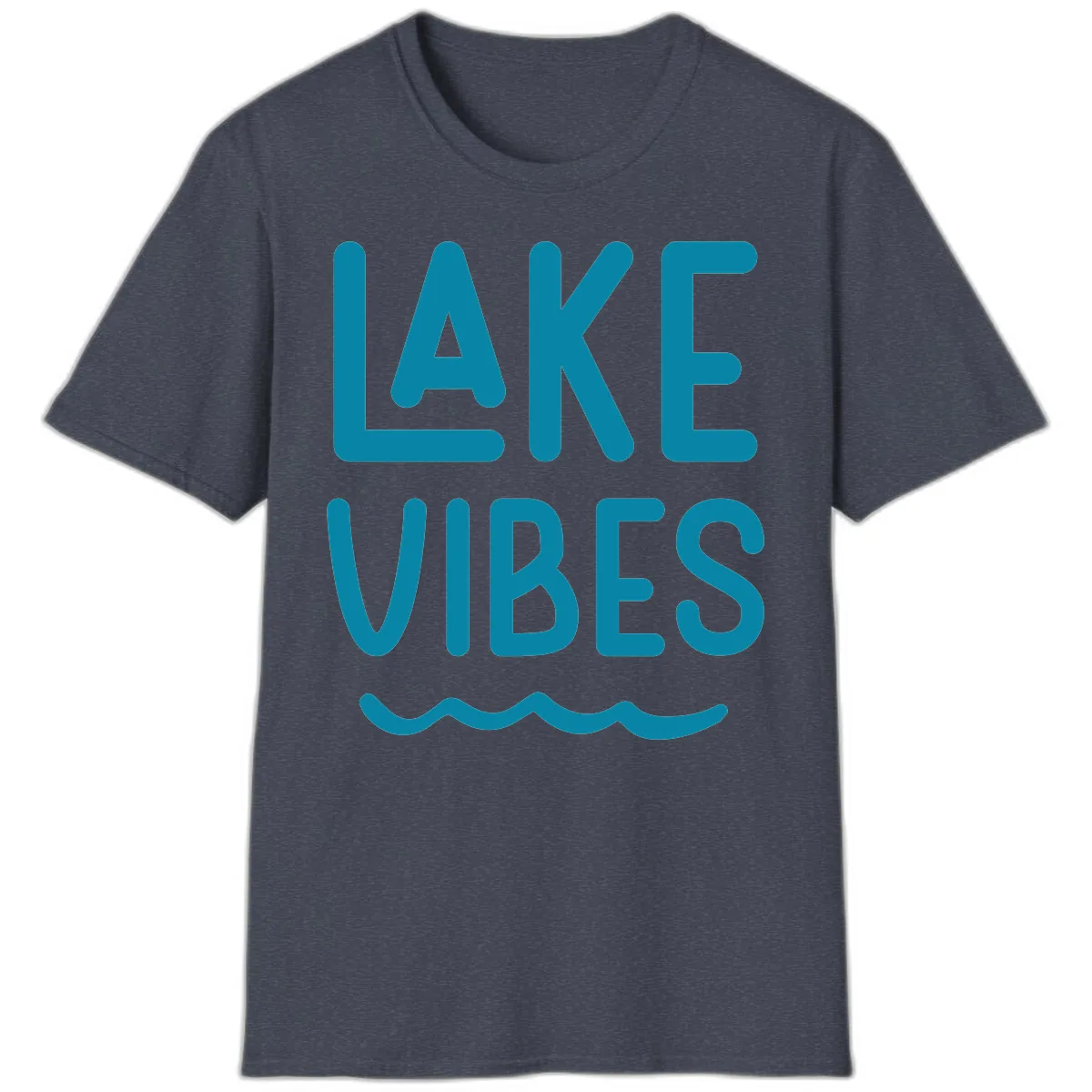 Lake Vibes Typography Design T-Shirt in Heather Navy