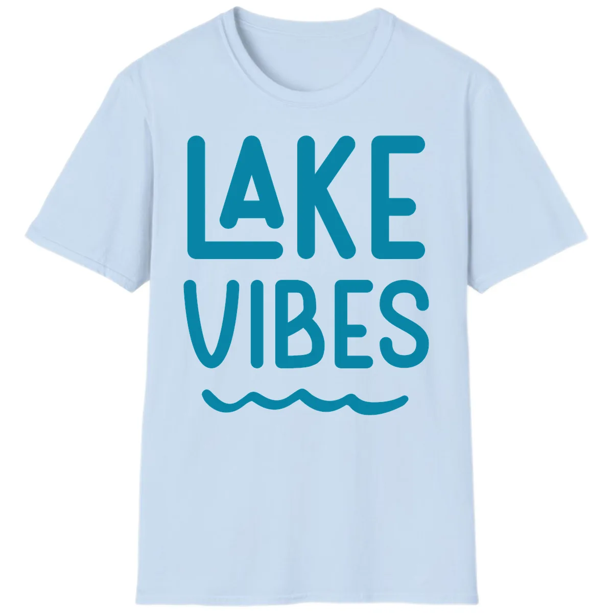 Lake Vibes Typography Design T-Shirt in Light Blue