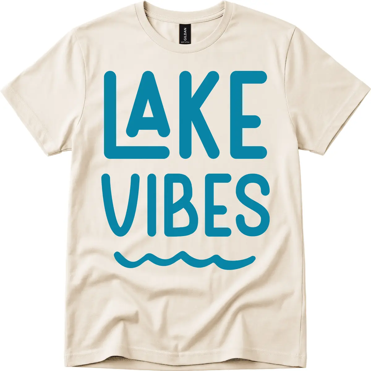 Lake Vibes Typography Design T-Shirt in Natural