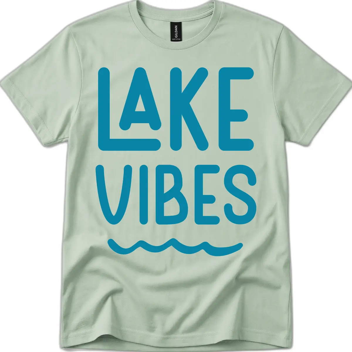 Lake Vibes Typography Design T-Shirt in Sage