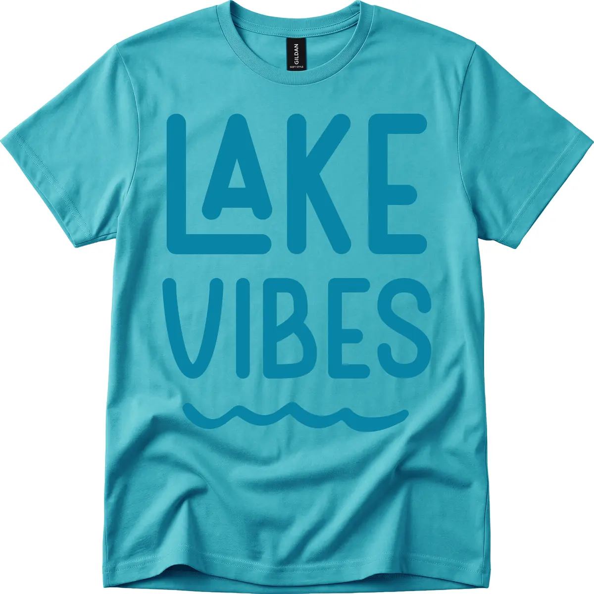 Lake Vibes Typography Design T-Shirt in Tropical Blue