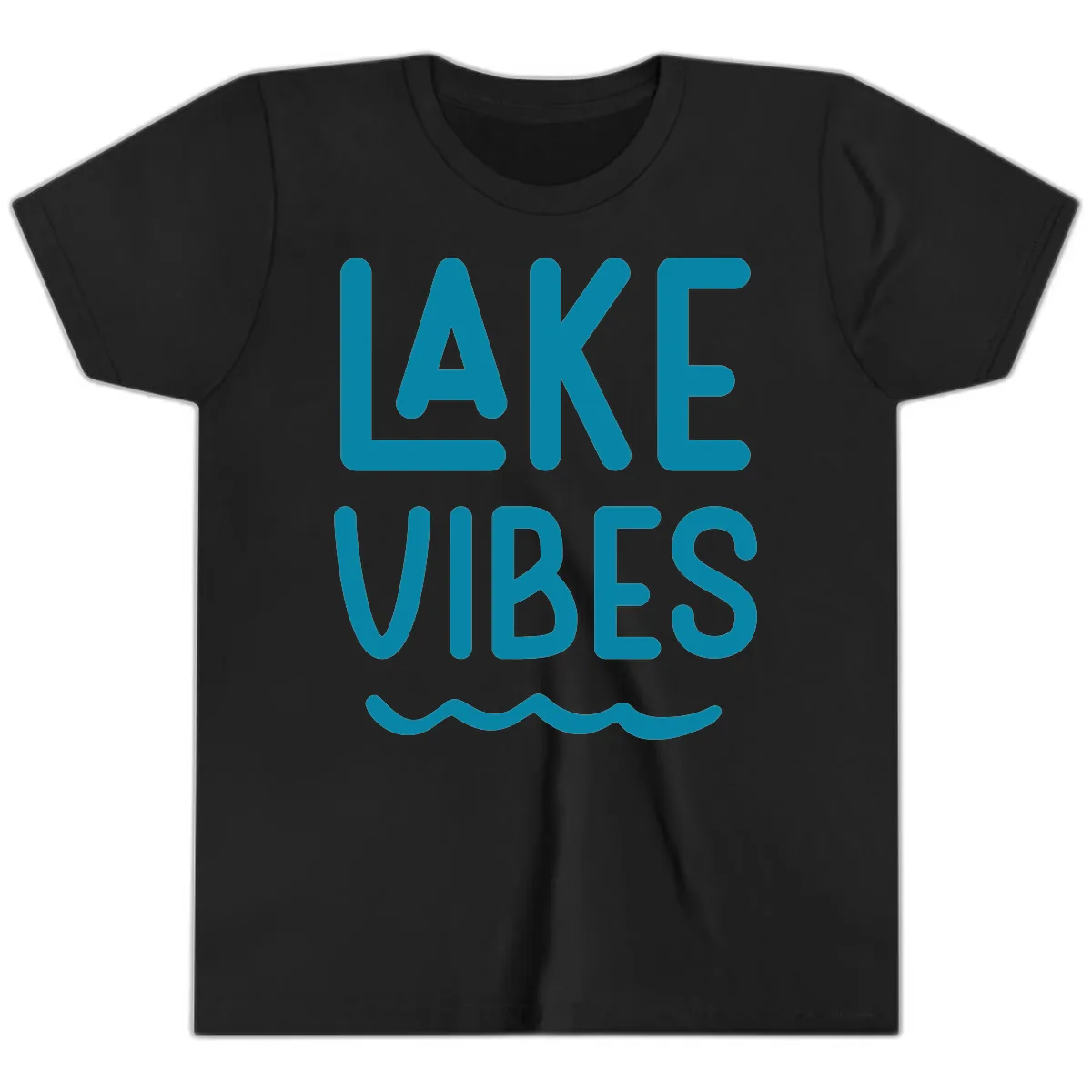 Lake Vibes Typography Design Youth T-Shirt in Black