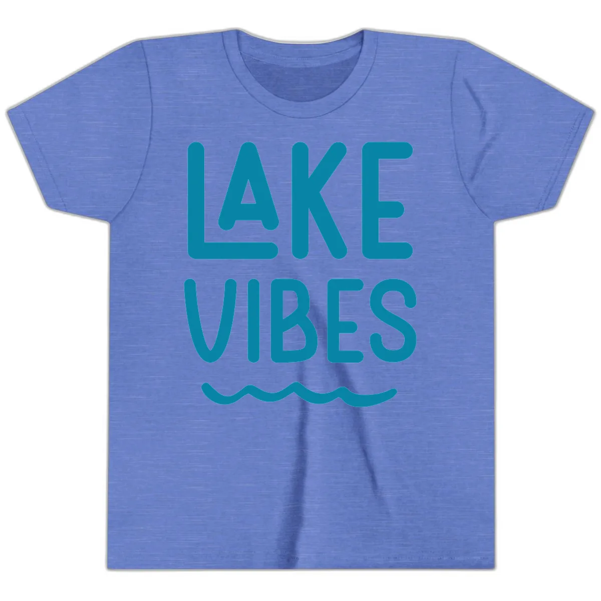 Lake Vibes Typography Design Youth T-Shirt in Heather Columbia Blue