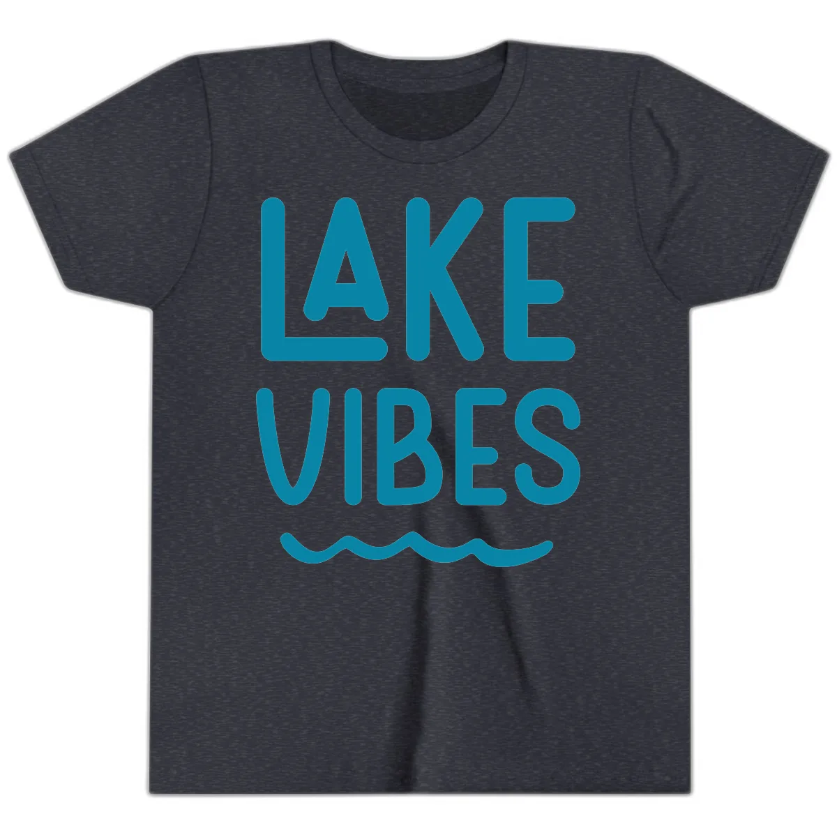 Lake Vibes Typography Design Youth T-Shirt in Heather Navy