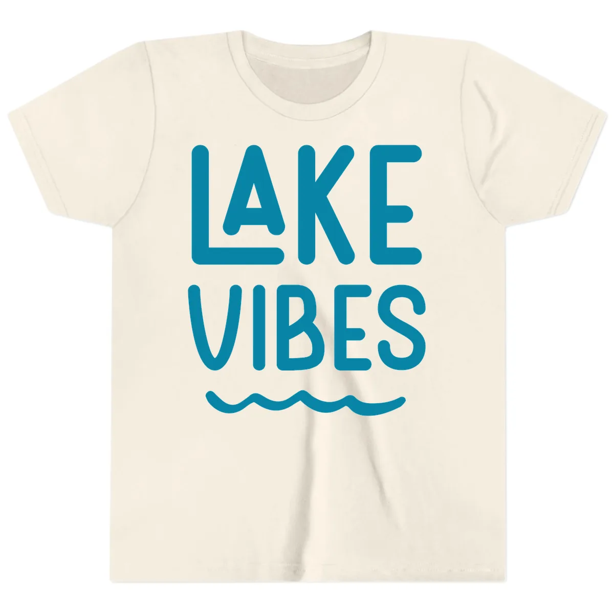 Lake Vibes Typography Design Youth T-Shirt in Natural
