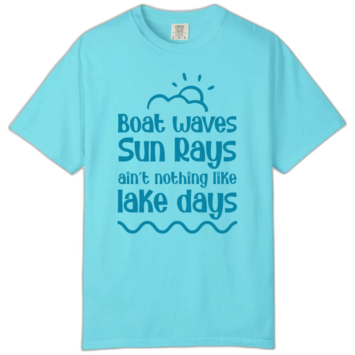 Boat Waves Sun Rays Lake Days Comfort Color in Lagoon Blue