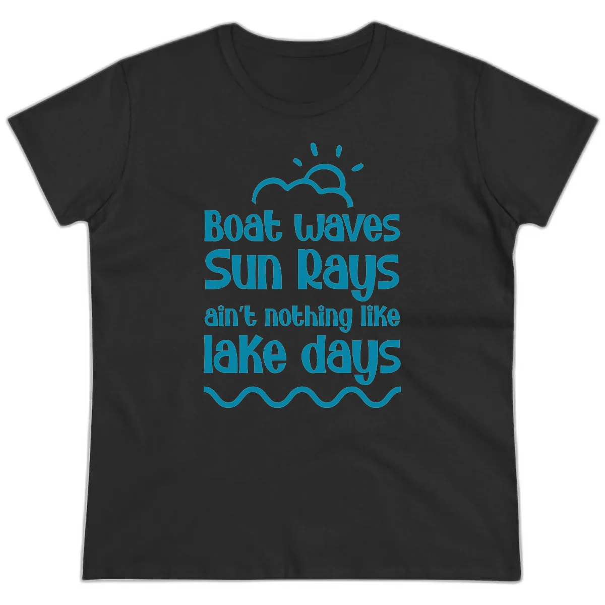 Boat Waves Sun Rays Lake Days Ladies Tee in Black