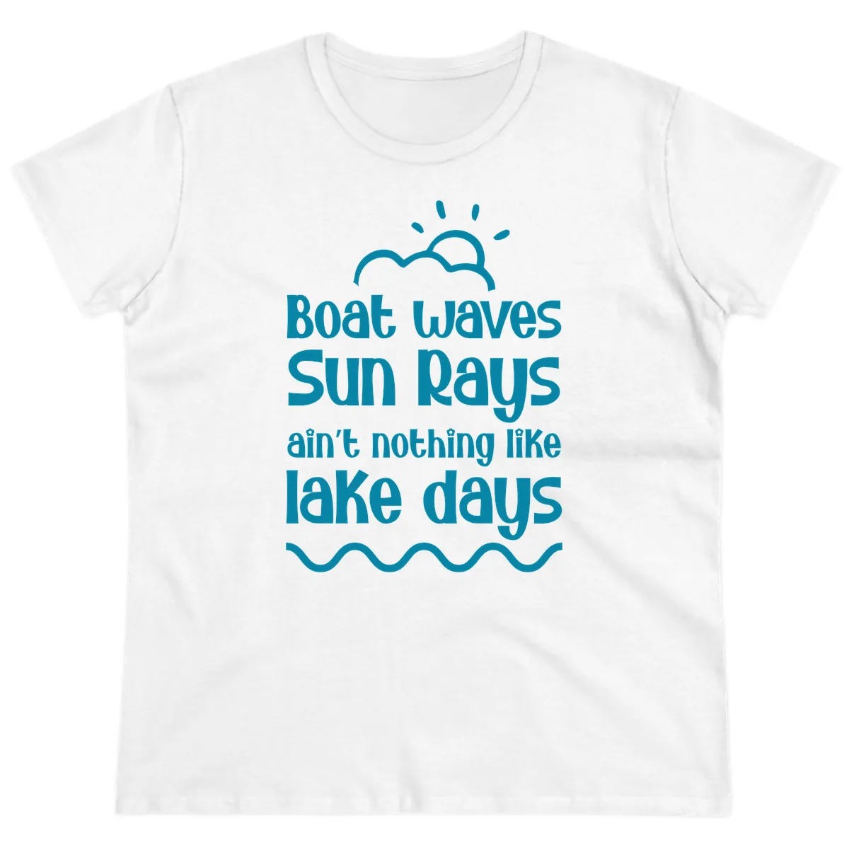 Boat Waves Sun Rays Lake Days Ladies Tee in White