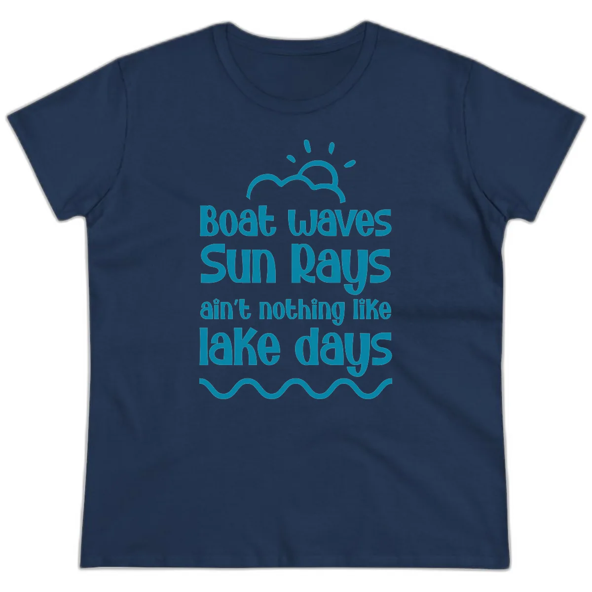 Boat Waves Sun Rays Lake Days Ladies Tee in Navy