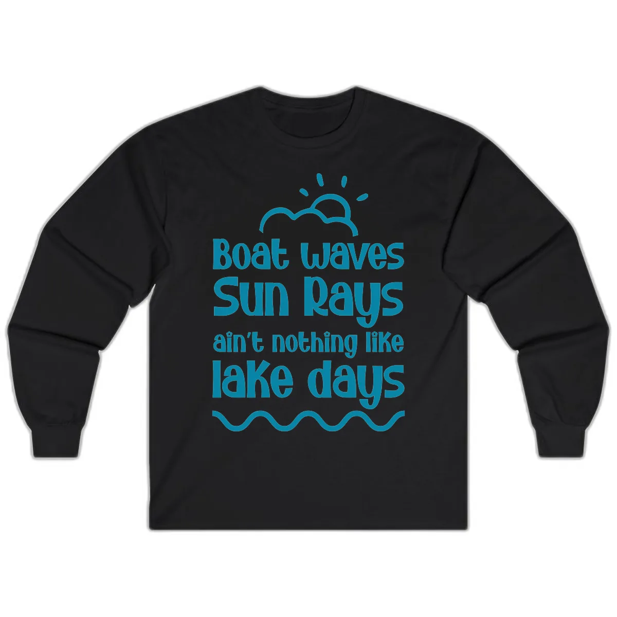 Boat Waves Sun Rays Lake Days Long Sleeve in Black