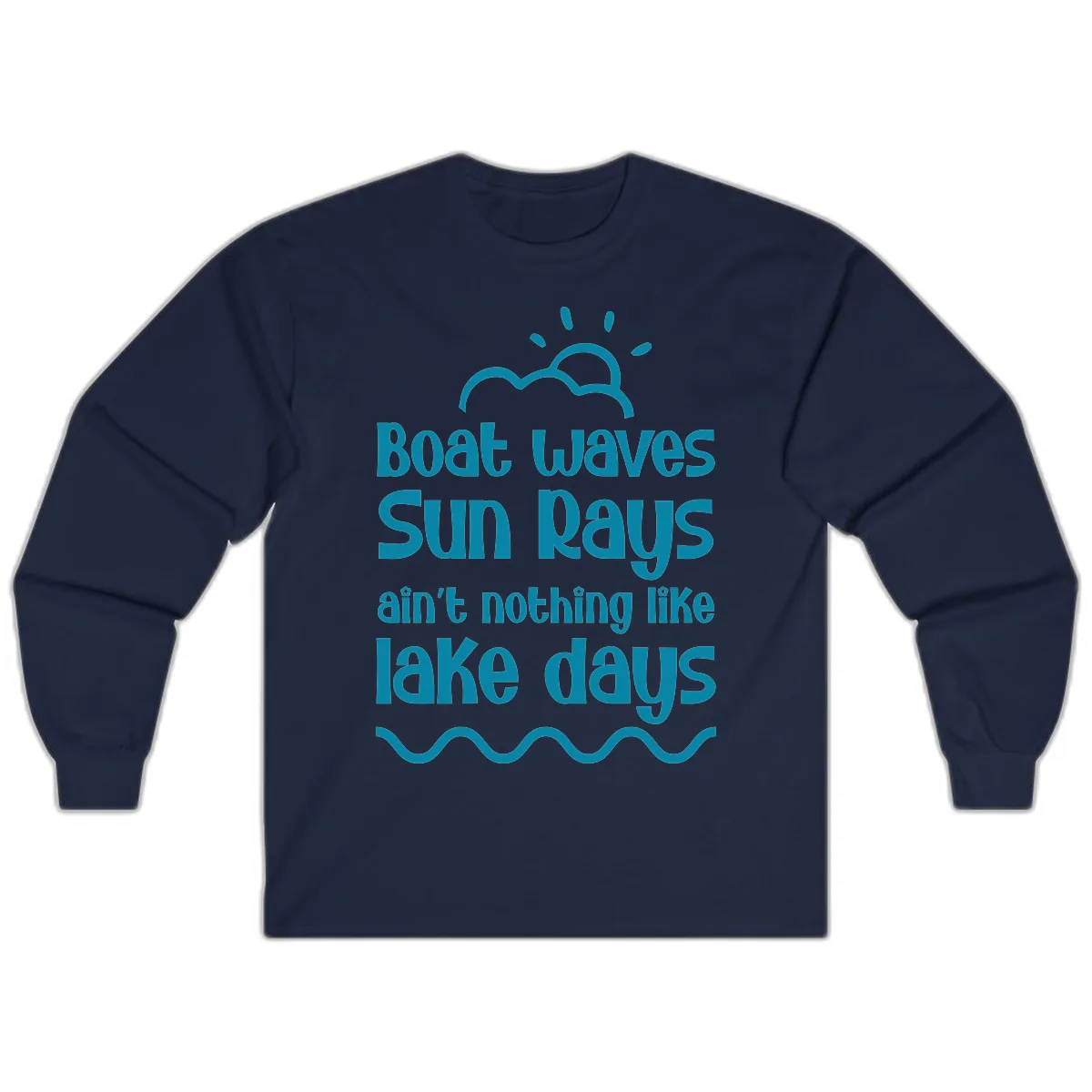 Boat Waves Sun Rays Lake Days Long Sleeve in Navy