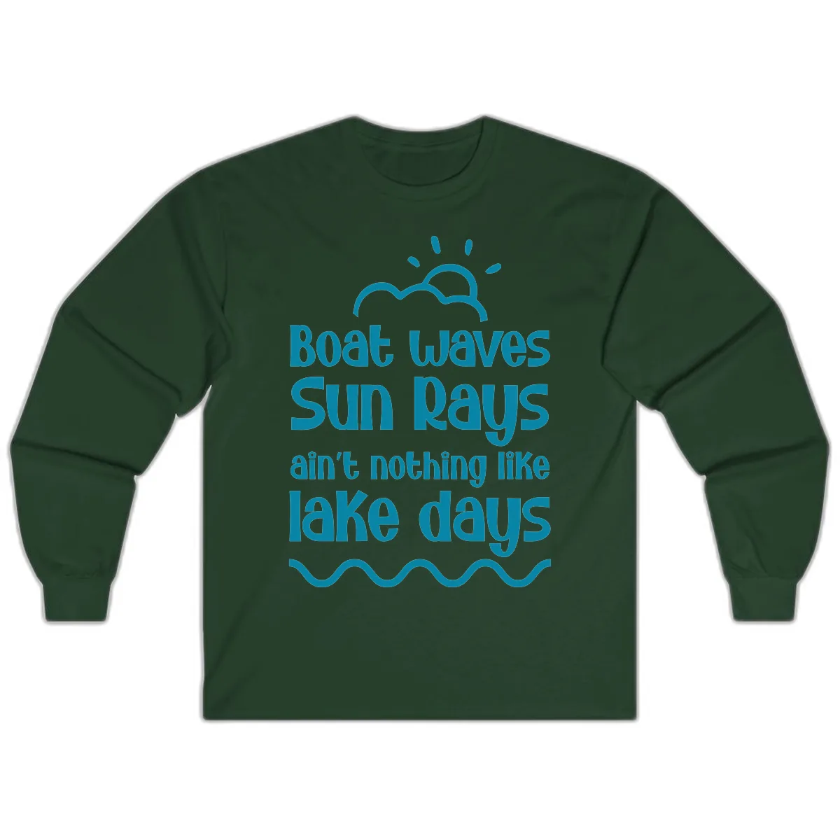 Boat Waves Sun Rays Lake Days Long Sleeve in Forest Green