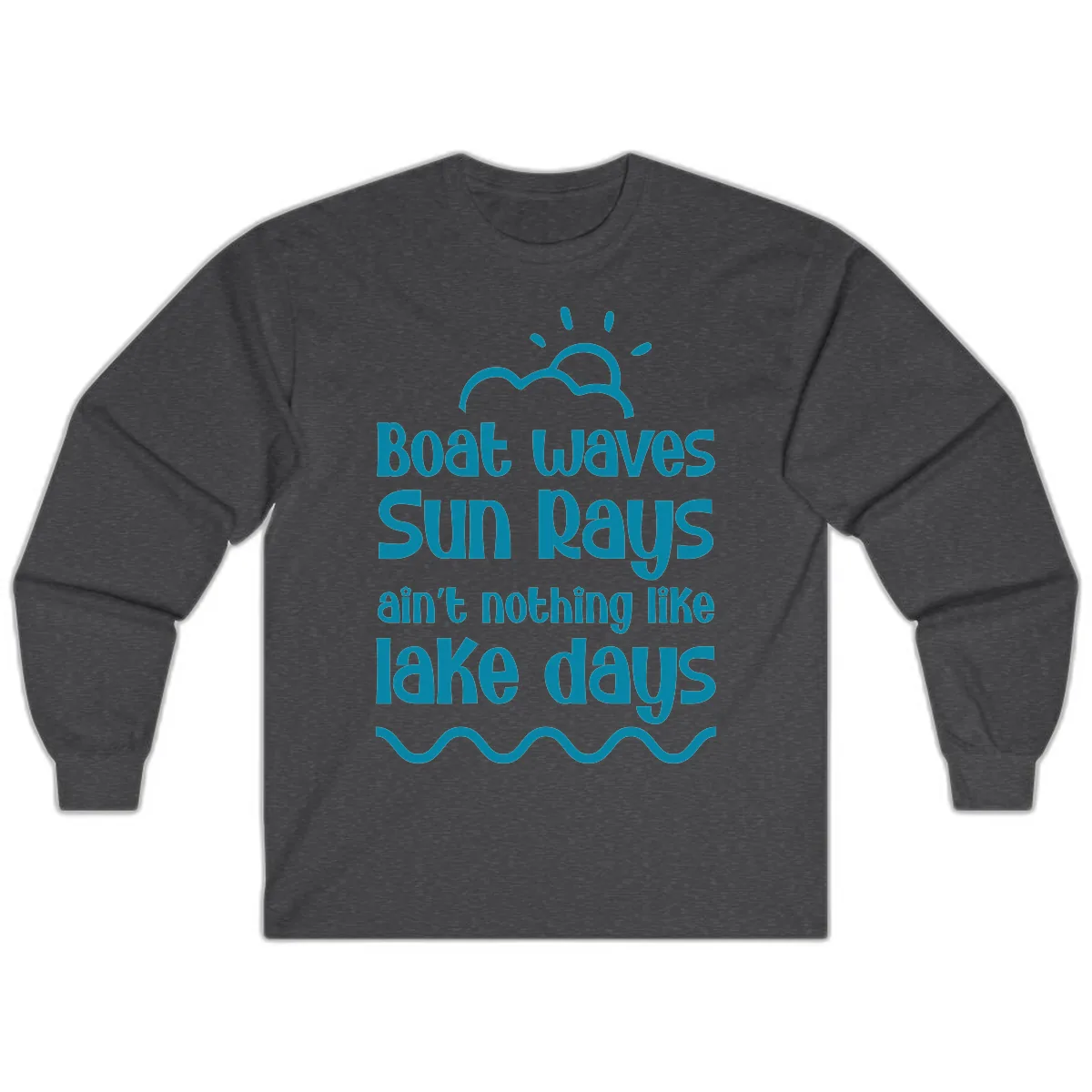 Boat Waves Sun Rays Lake Days Long Sleeve in Dark Heather