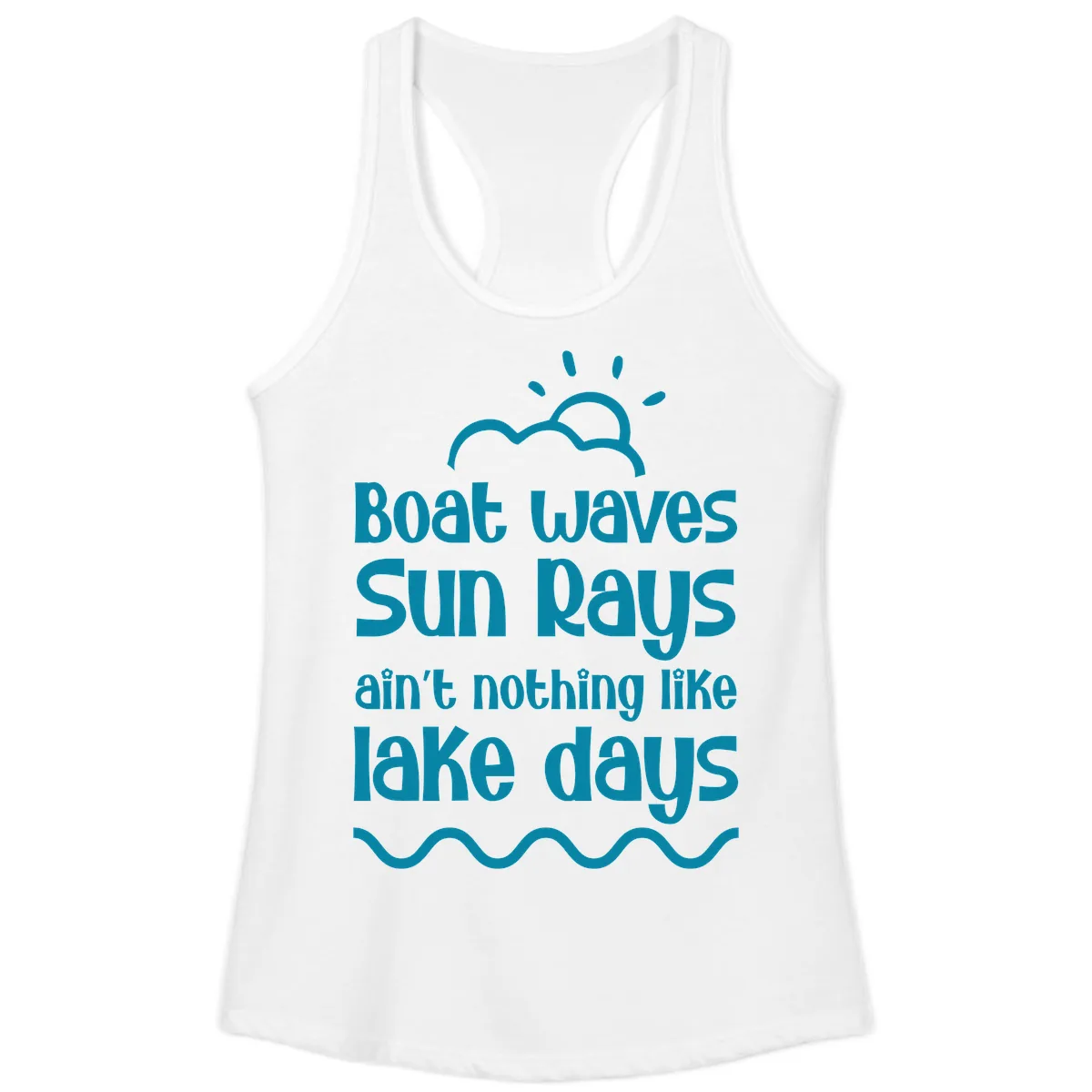Boat Waves Sun Rays Lake Days Ladies Tank in White