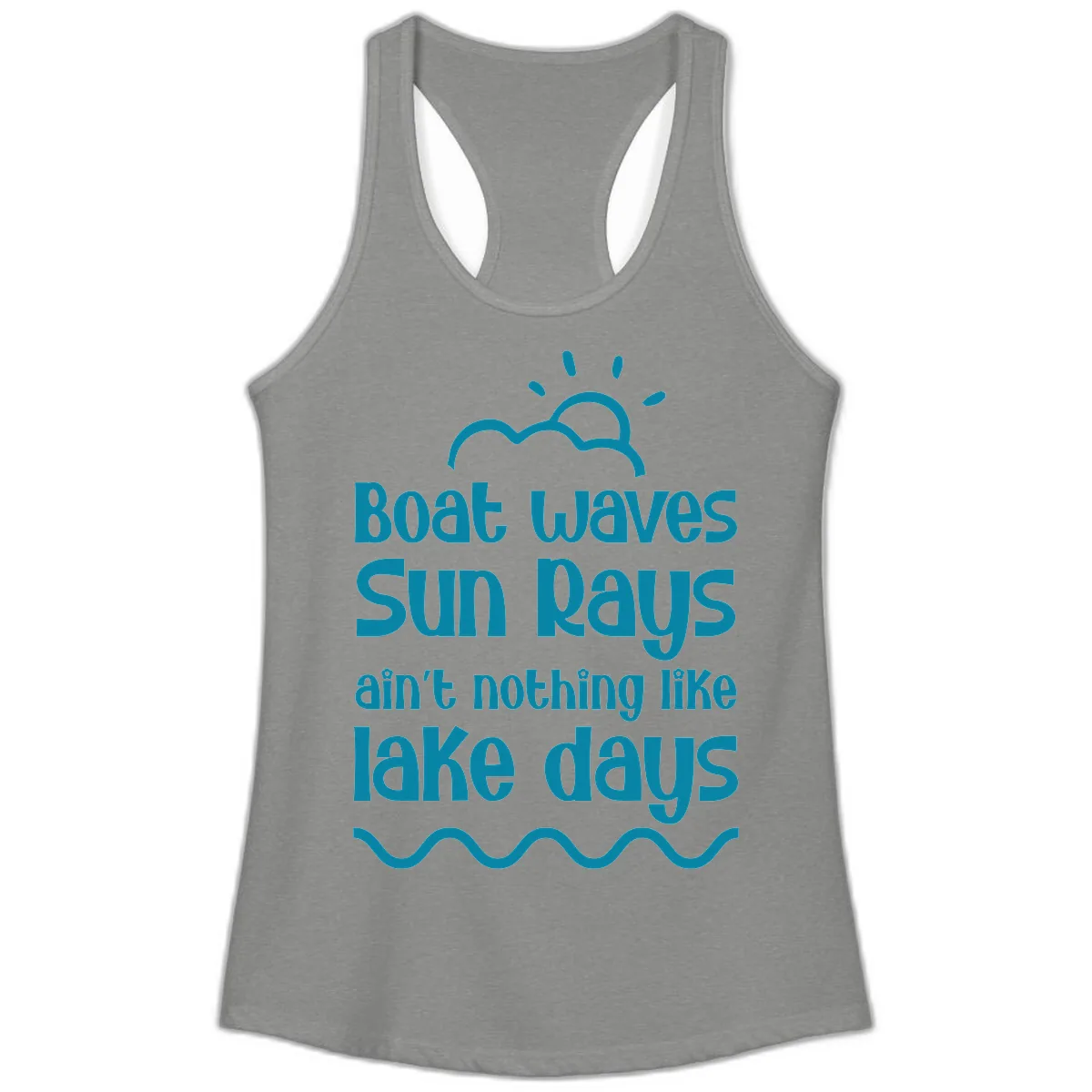 Boat Waves Sun Rays Lake Days Ladies Tank in Heather Grey