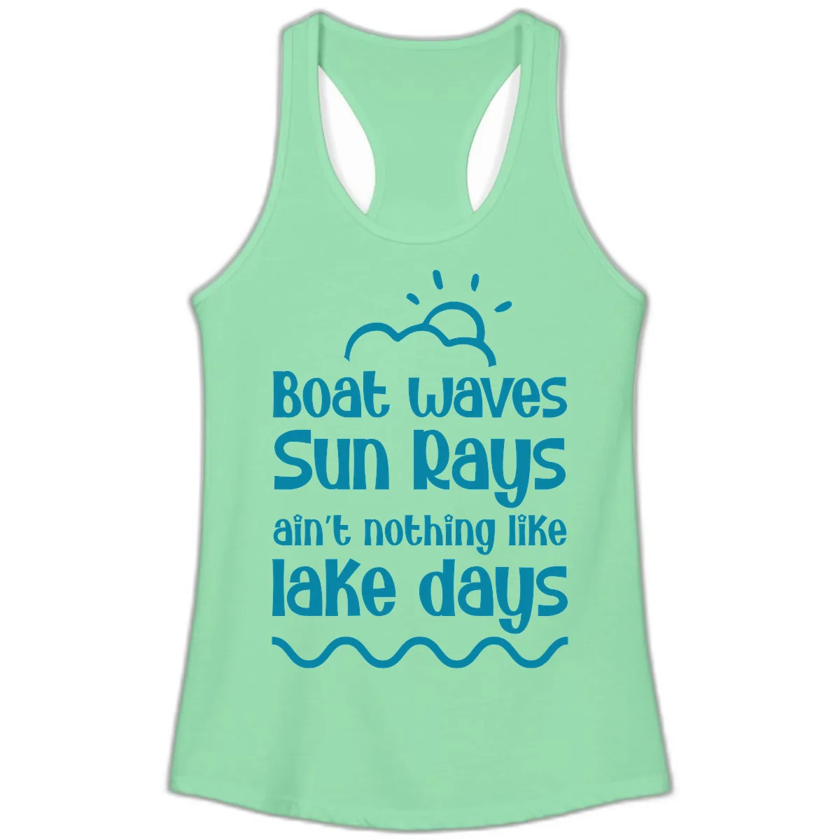 Boat Waves Sun Rays Lake Days Ladies Tank in Solid Mint