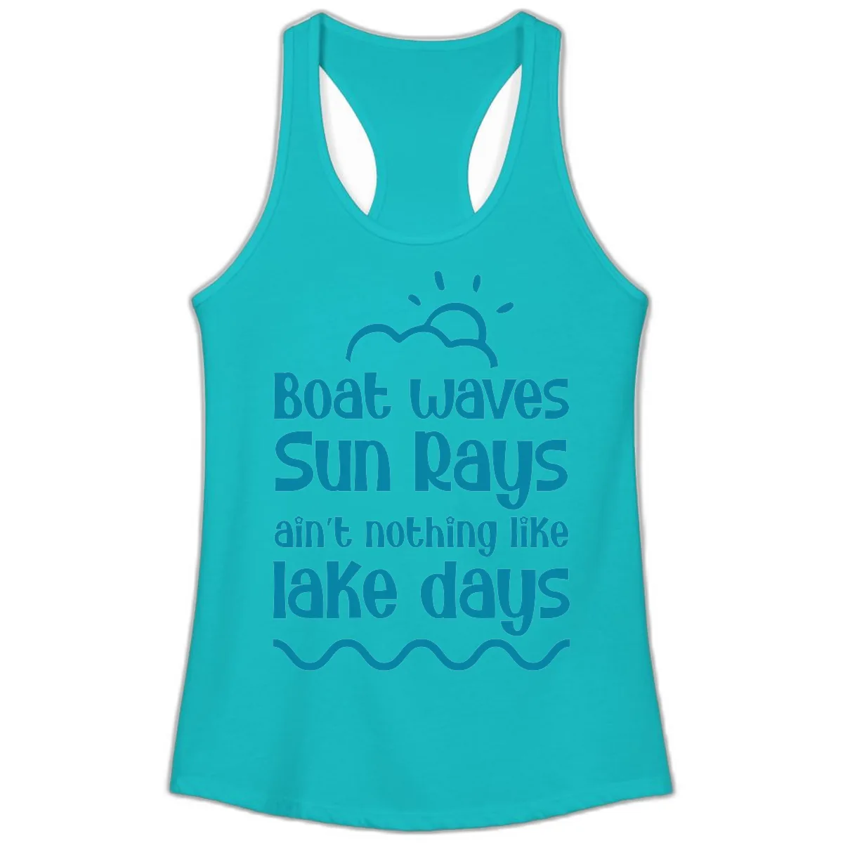 Boat Waves Sun Rays Lake Days Ladies Tank in Tahiti Blue