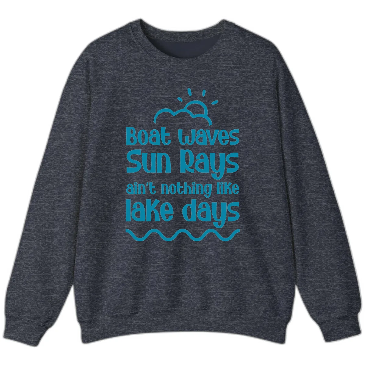 Boat Waves Sun Rays Lake Days Sweatshirt in Heather Sport Dark Navy
