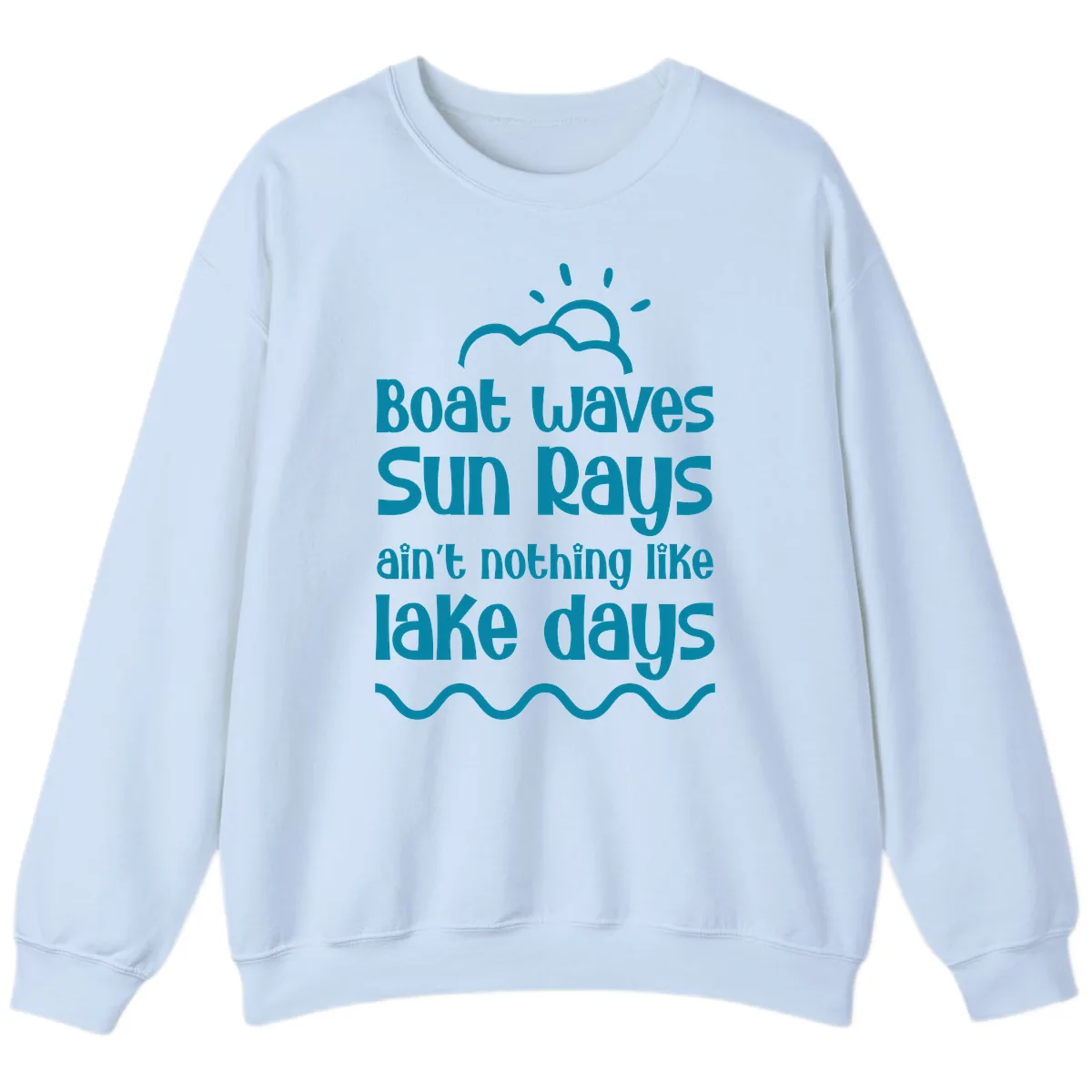 Boat Waves Sun Rays Lake Days Sweatshirt in Light Blue