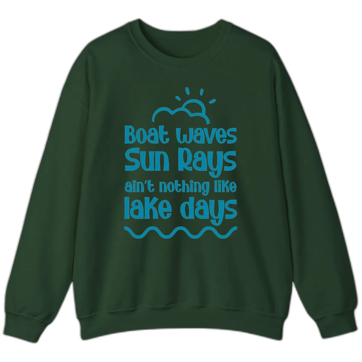 Boat Waves Sun Rays Lake Days Sweatshirt in Forest Green