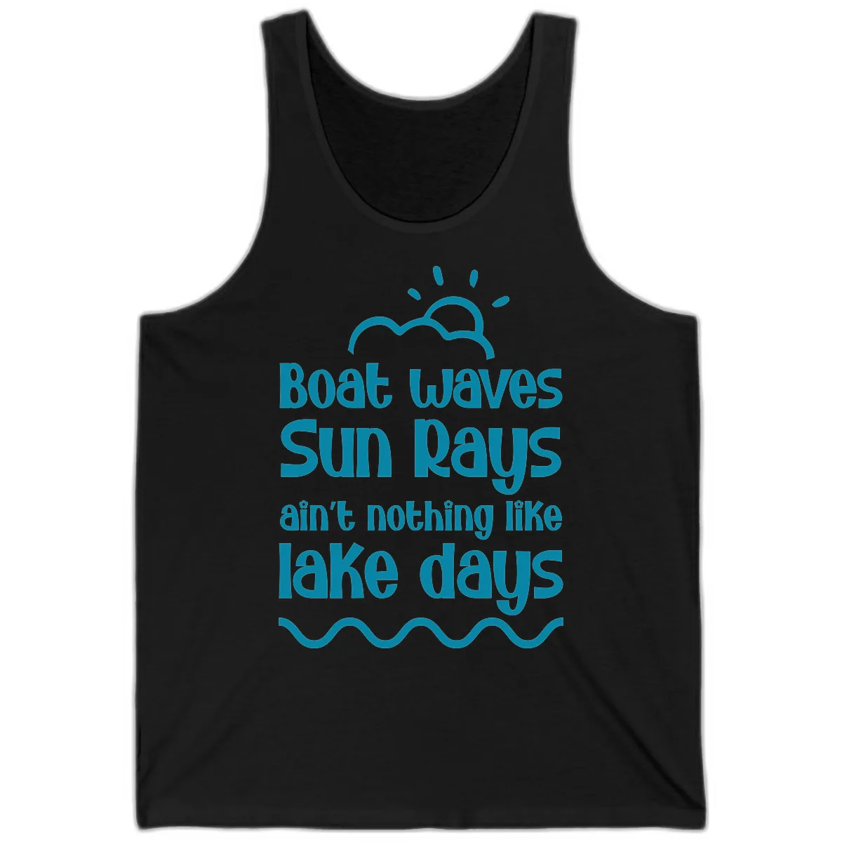 Boat Waves Sun Rays Lake Days Tank in Black