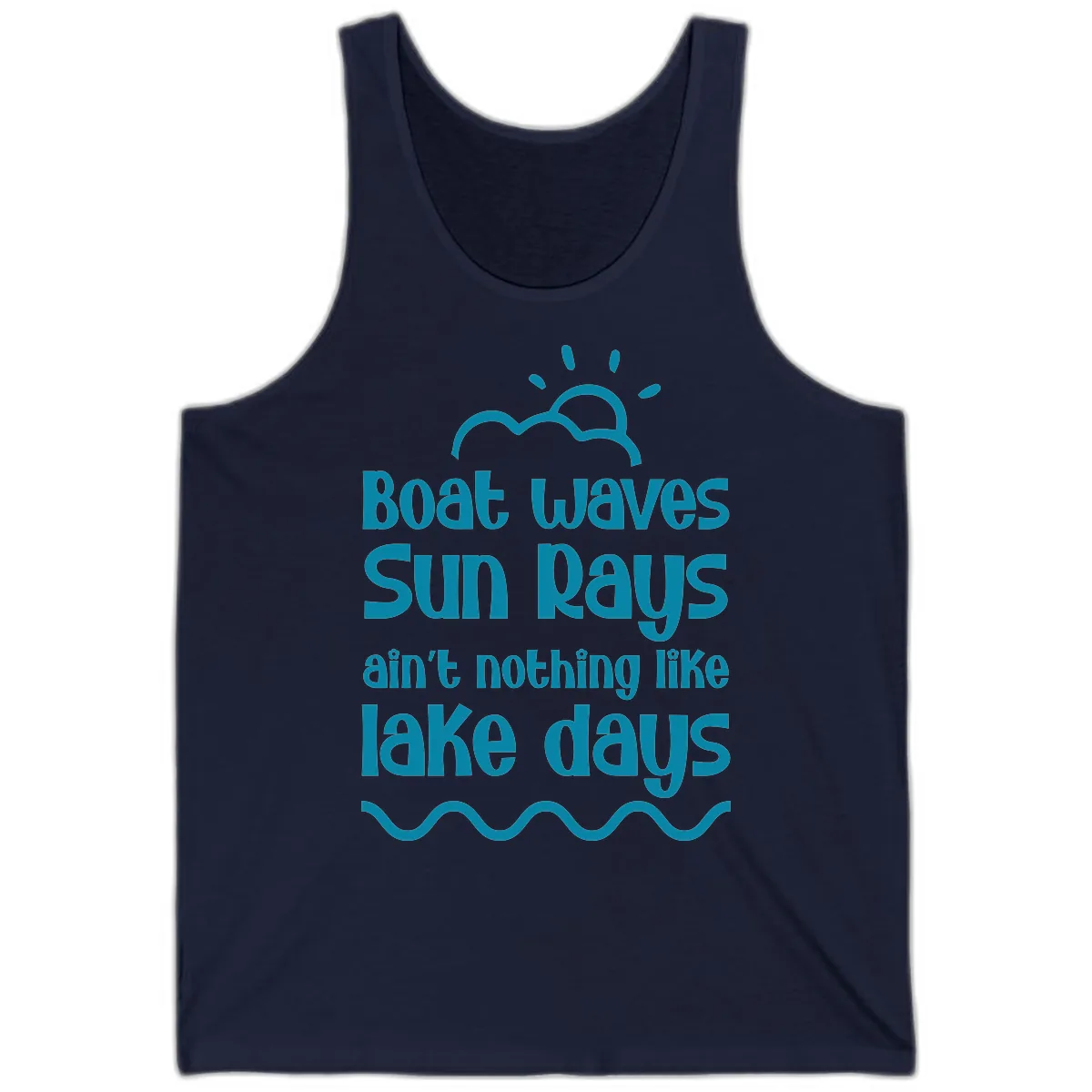 Boat Waves Sun Rays Lake Days Tank in Navy