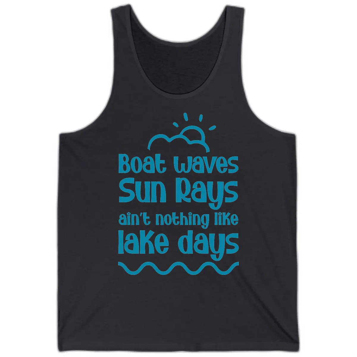 Boat Waves Sun Rays Lake Days Tank in Dark Grey