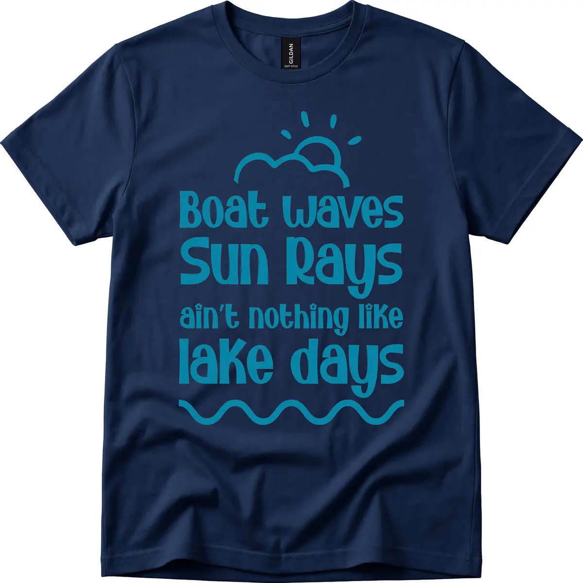 Boat Waves Sun Rays Lake Days T-Shirt in Navy