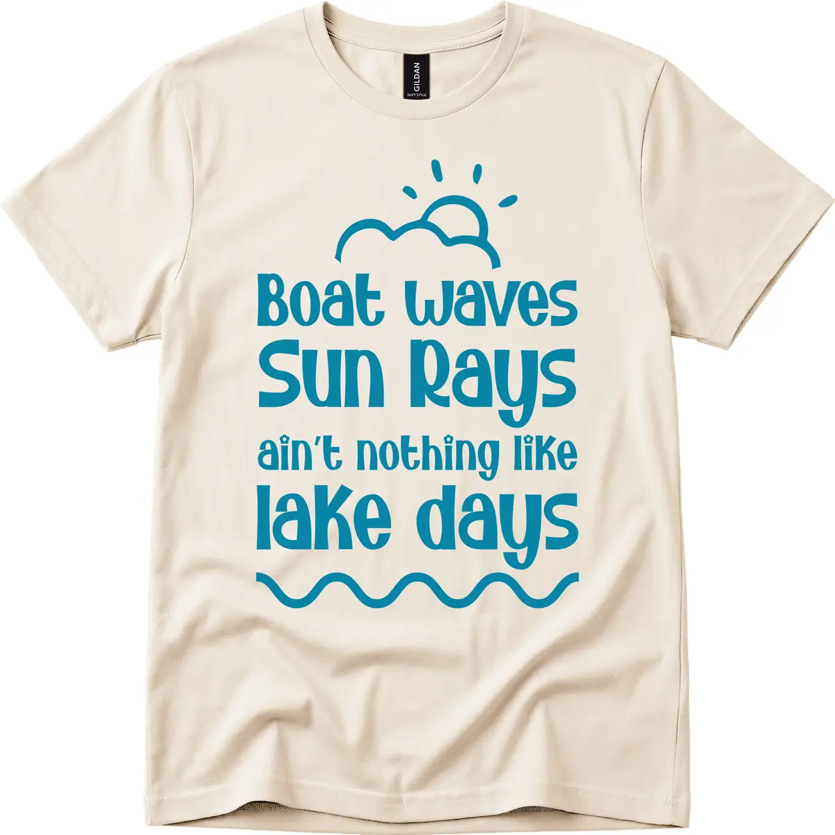Boat Waves Sun Rays Lake Days T-Shirt in Natural