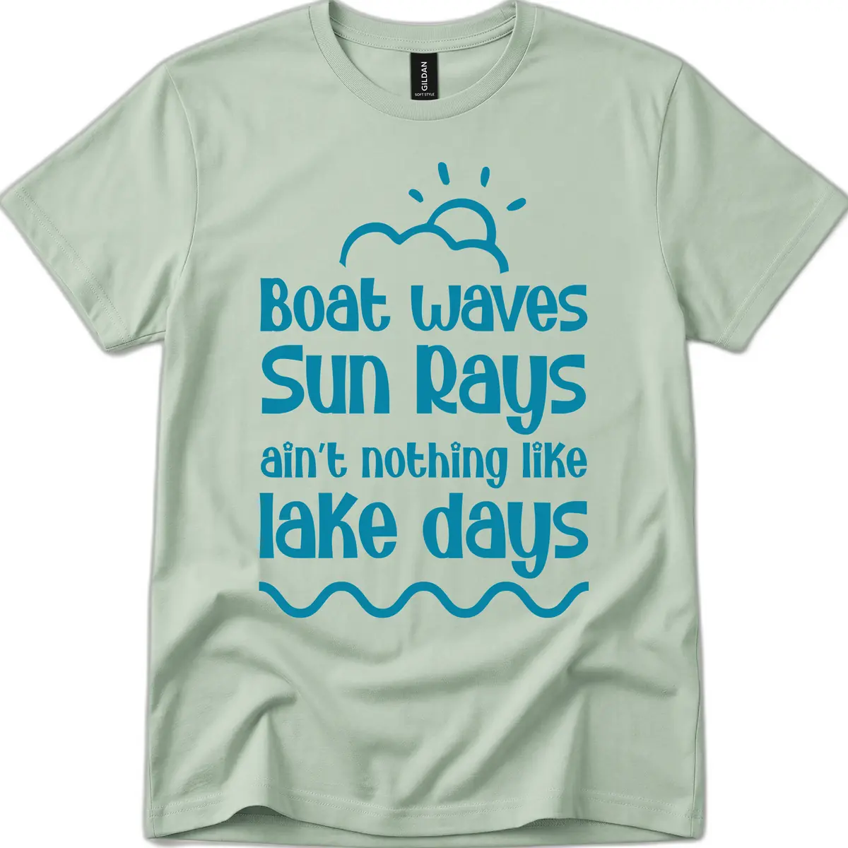 Boat Waves Sun Rays Lake Days T-Shirt in Sage